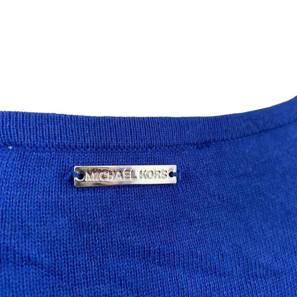 Michael Kors NWT Cobalt Blue & Black Windowpane Plaid Stripe Lightweight Sweater
